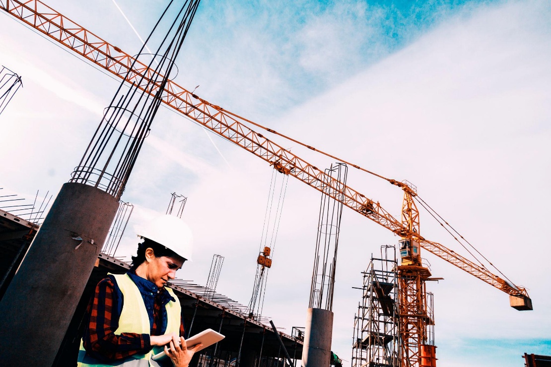 Steel frame building under construction